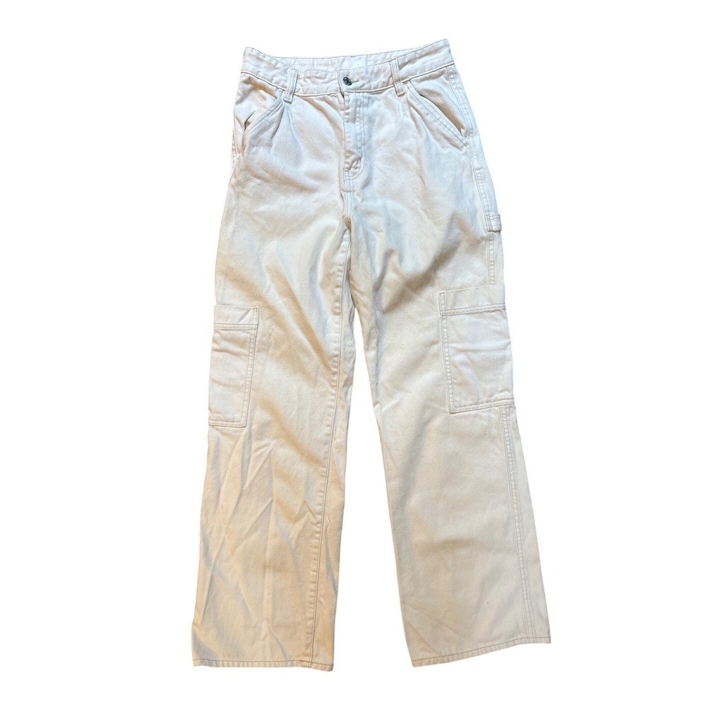 H&M Cargo Pants Women‎ Off White Good Wide Leg Utility Streetwear SIZE 8